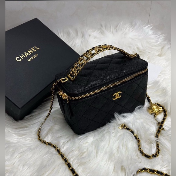 CHANEL Black Quilted Makeup Crossbody Bag with Logo Handle - Picture 1 of 10
